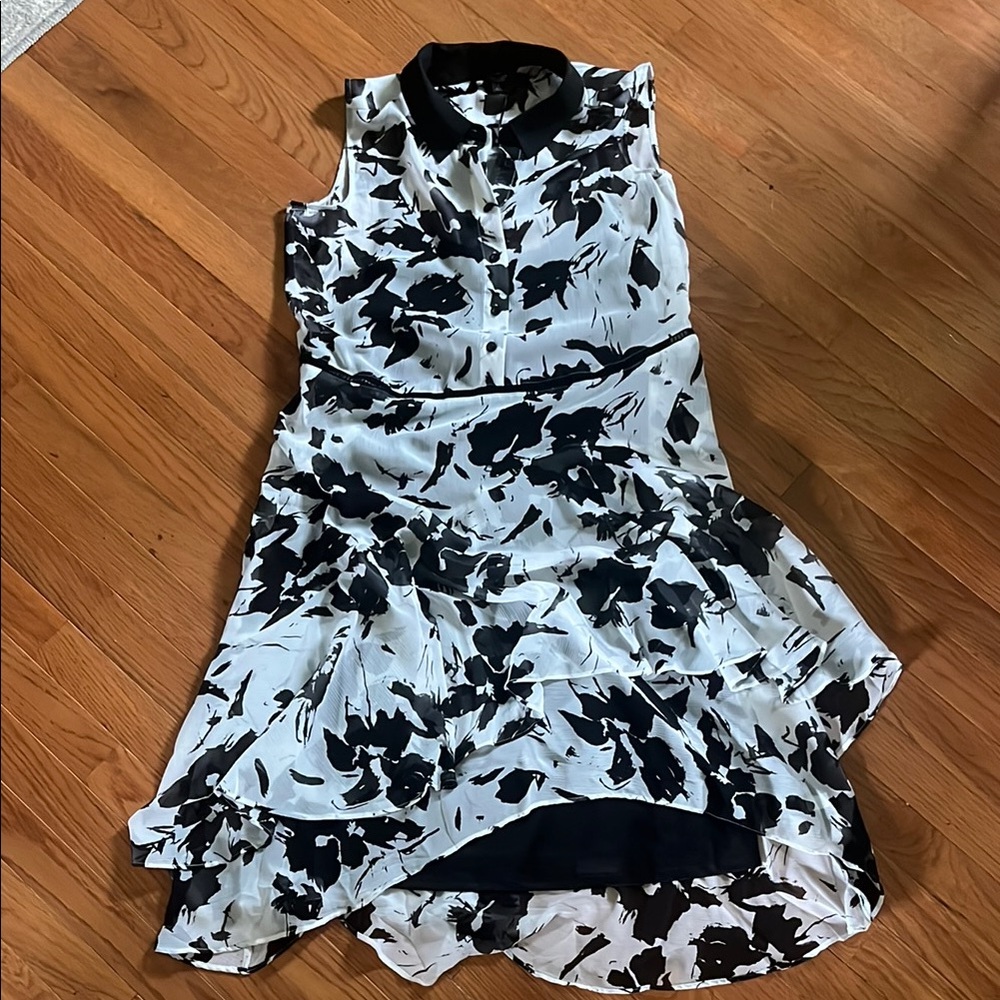 Simply Vera Vera Wang Black and White Asymmetrical Fit and Flare Dress